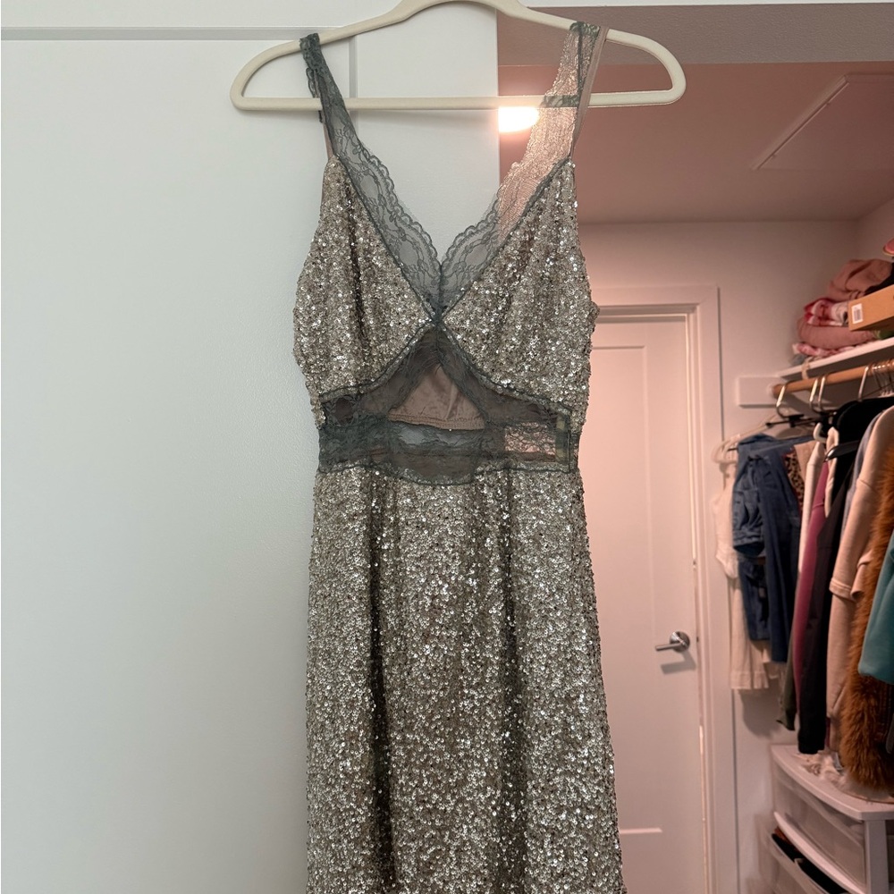 Never fully dressed Silver Sequin Lace Dress